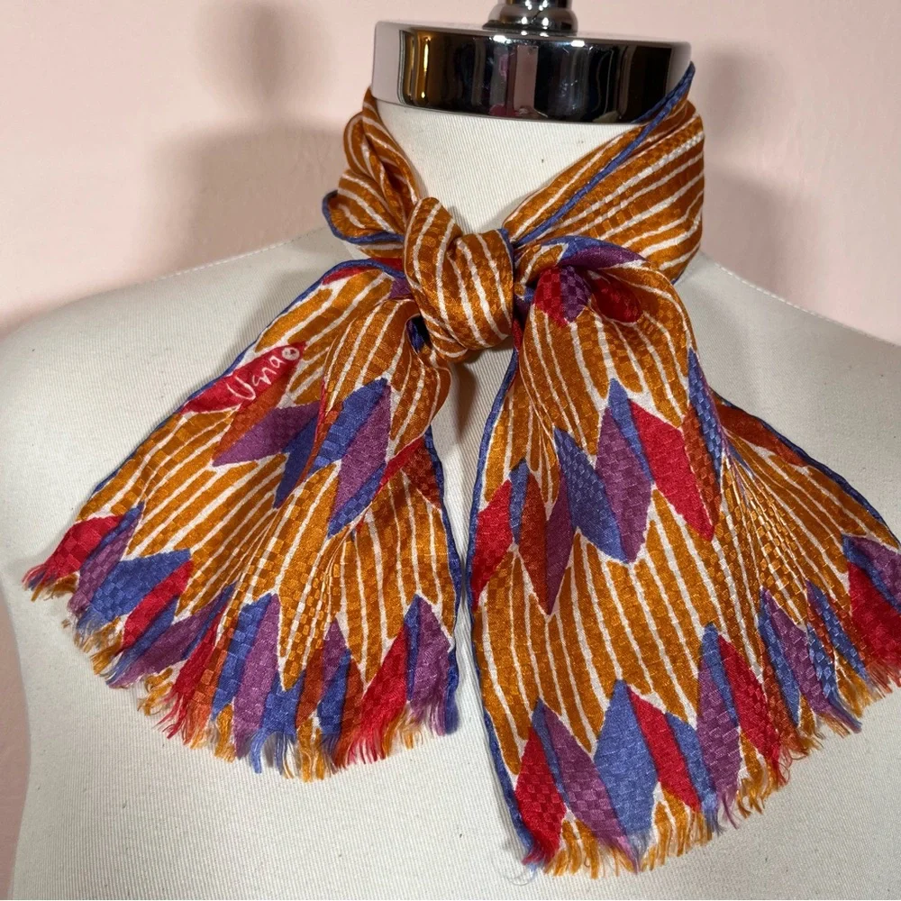 Vera Vintage 1950 60 art deco MCM Silk Hand rolled Copper Cravat Bow Neck Scarf